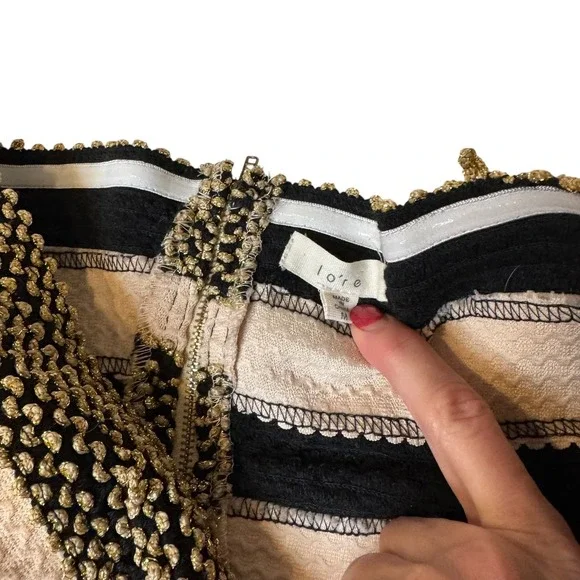 Lore Black Gold Cream Striped Strapless Pleated Fit and Flare Dress Size M Lo're - Picture 7 of 10